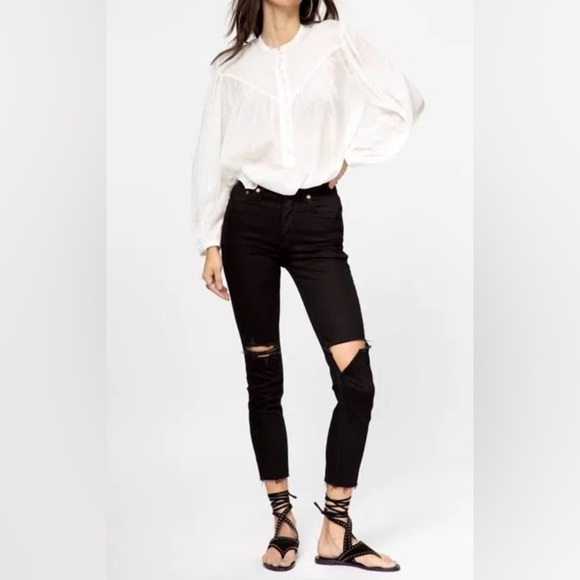 Re/Done 90'S High Rise Ankle Crop In Jet Black With Rips - Picture 8 of 8